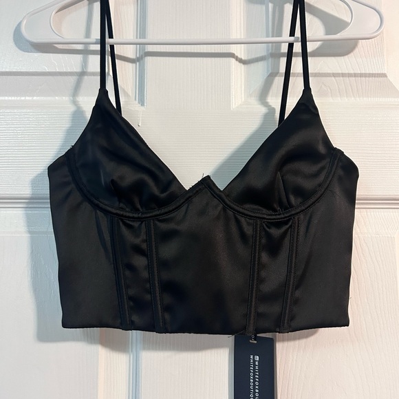 White Fox Boutique Tops - White Fox Boutique Satin Black Crop Top